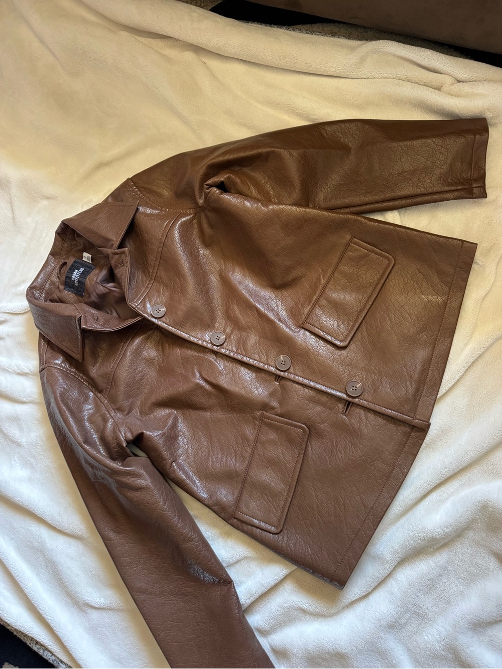 Urban Outfitters Brown Lightweight Faux-Leather Shirt Jacket